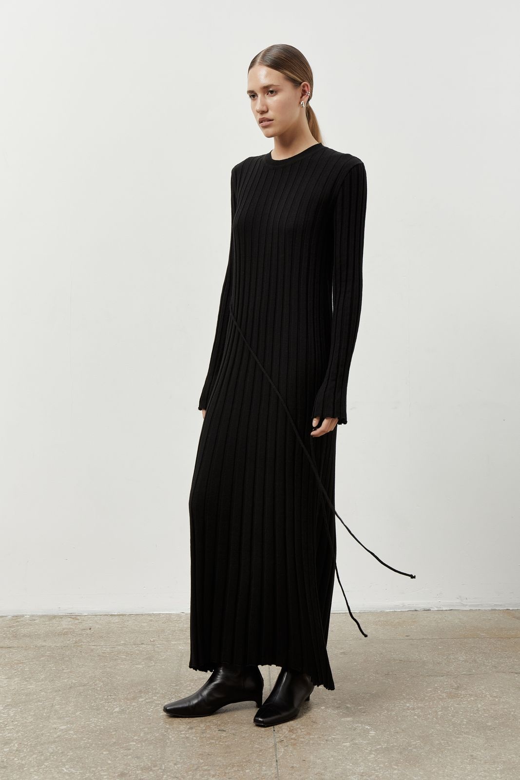 Ribbed Maxi Dress with Tie Belt