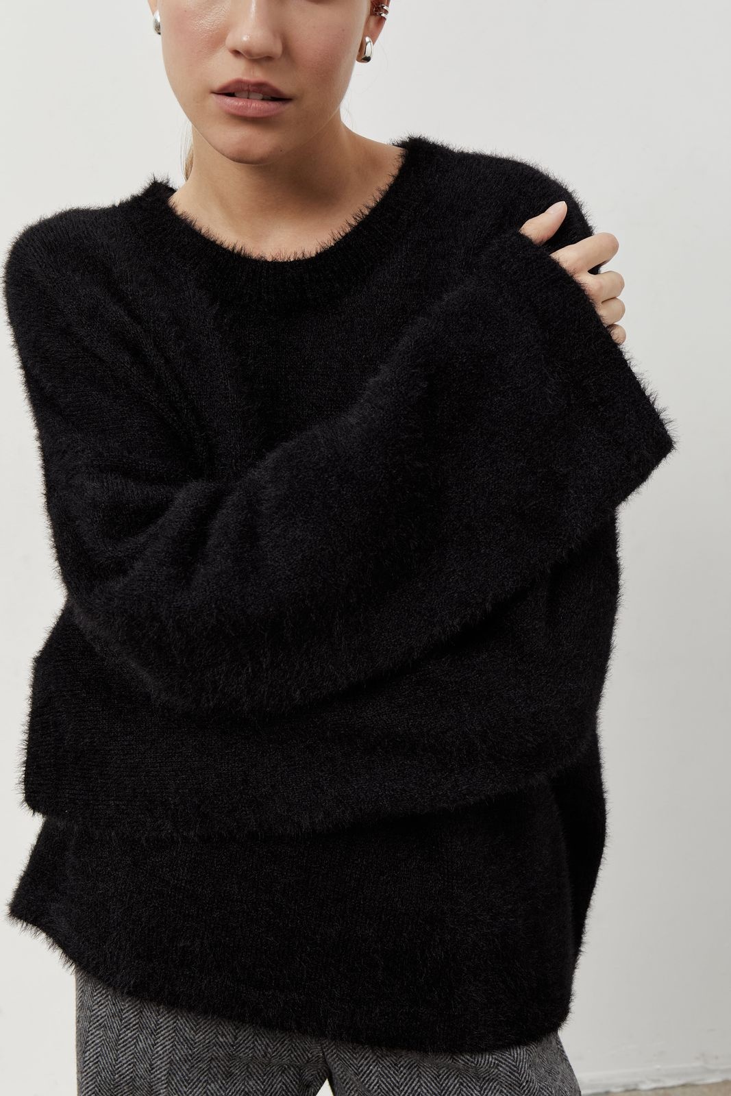 Dropped Shoulder Line Fluffy Sweater