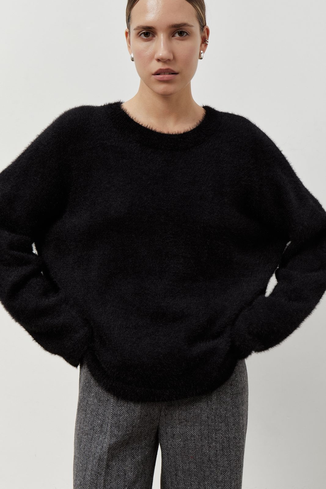 Dropped Shoulder Line Fluffy Sweater