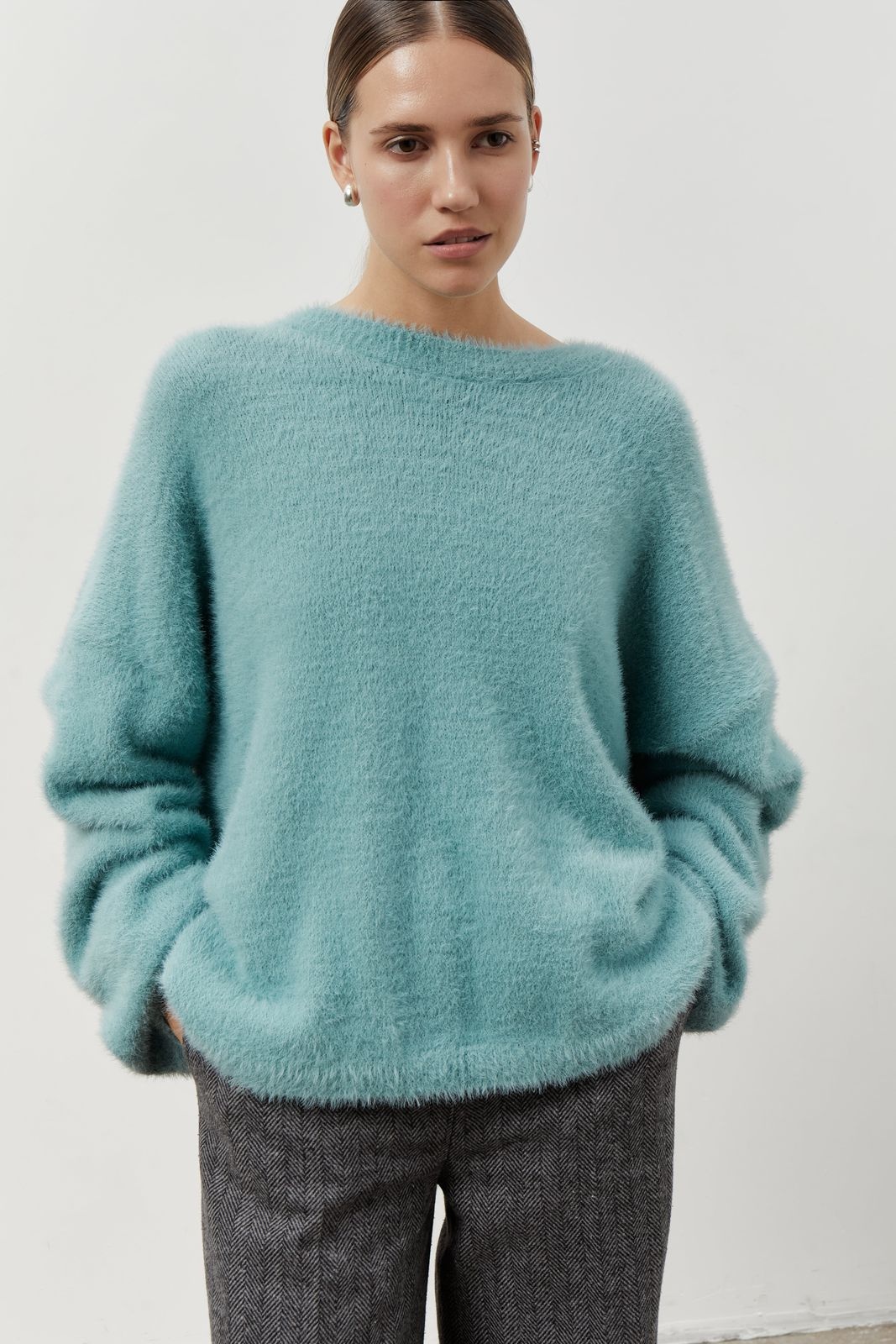 Dropped Shoulder Line Fluffy Sweater