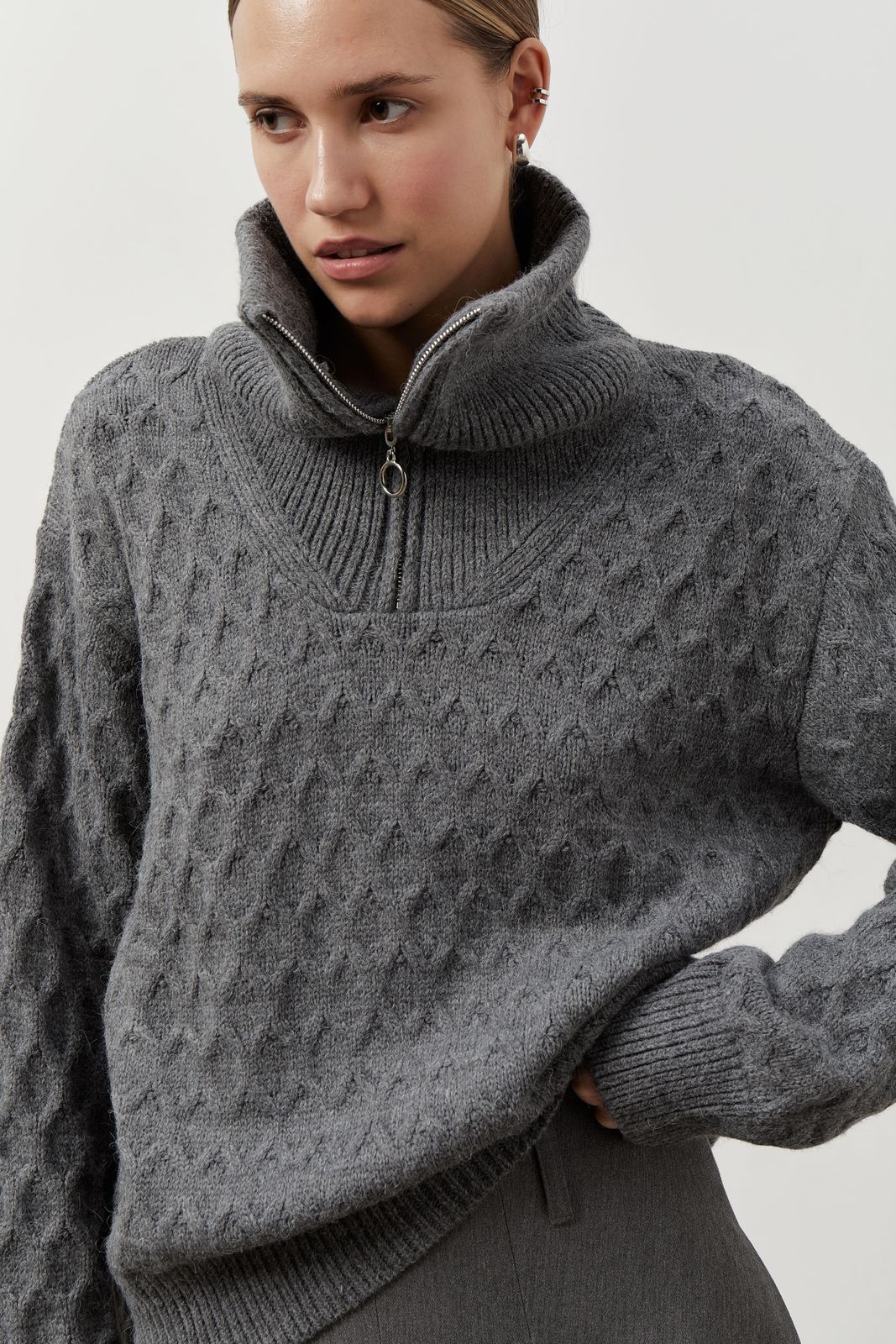 Textured Knit EMBER Sweater with Zip