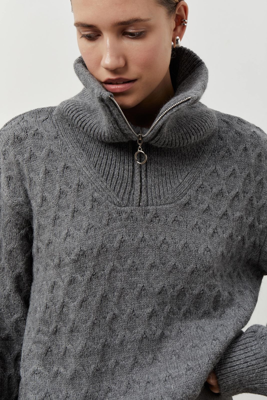 Textured Knit EMBER Sweater with Zip