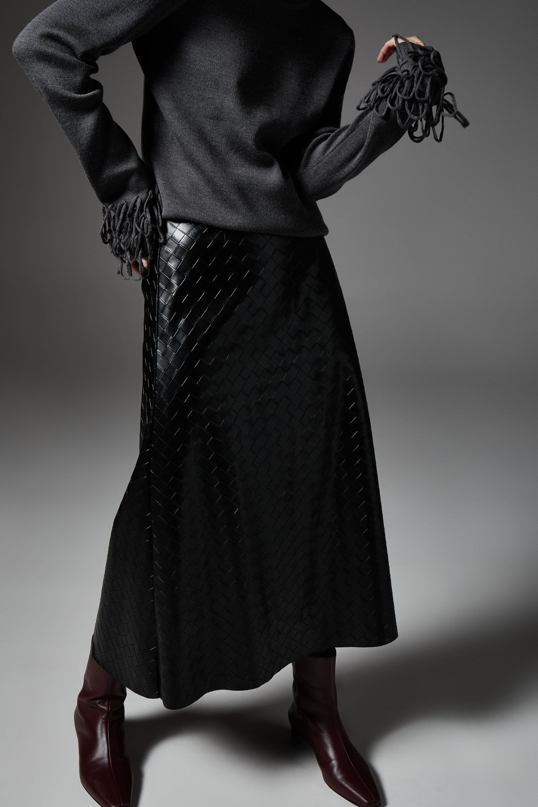Faux Leather Braided Midi Skirt