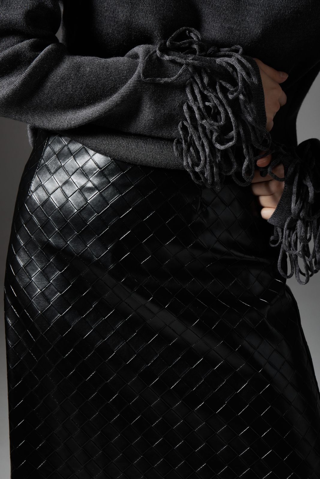 Faux Leather Braided Midi Skirt