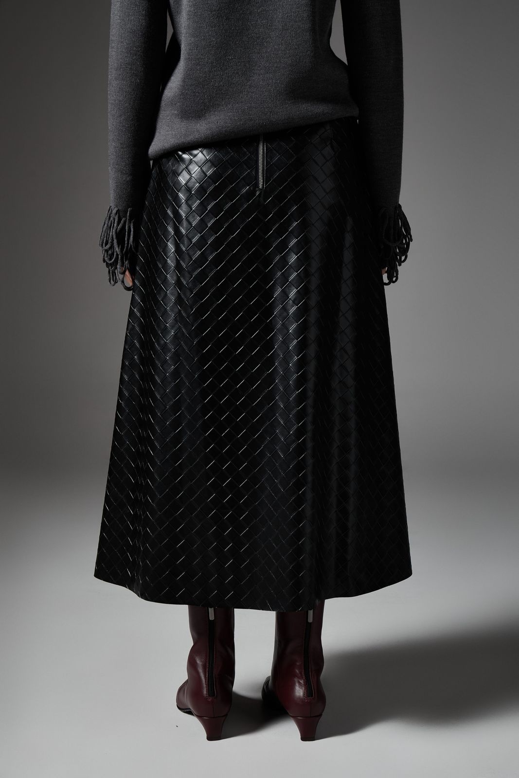 Faux Leather Braided Midi Skirt