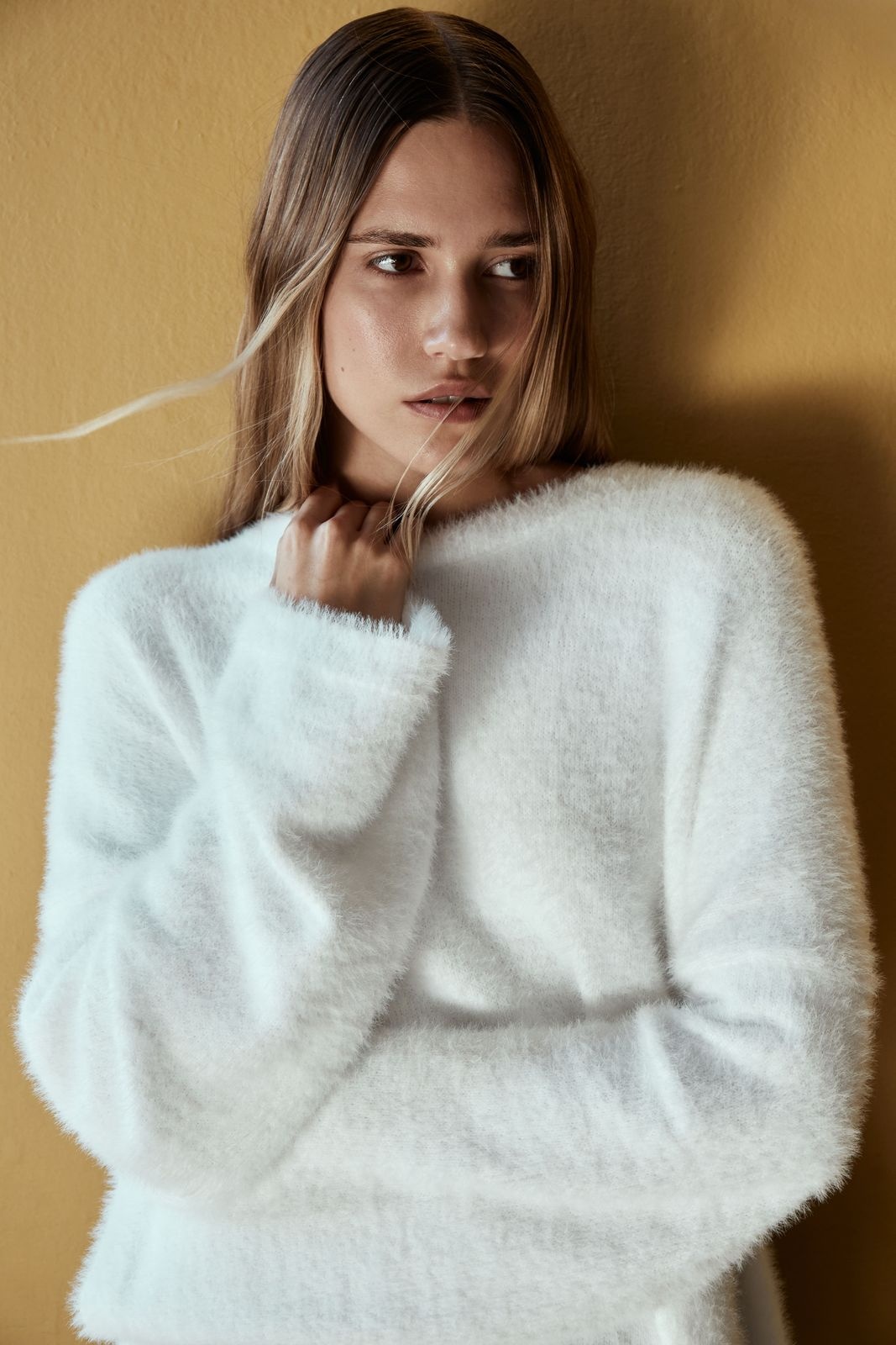 Dropped Shoulder Line Fluffy Sweater