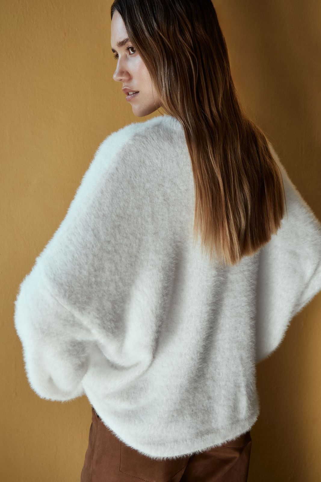 Dropped Shoulder Line Fluffy Sweater