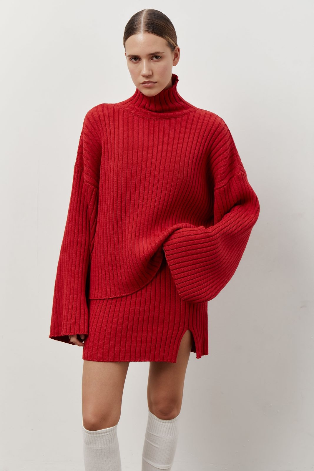 Knitted Matching Set with Sweater and Mini Skirt