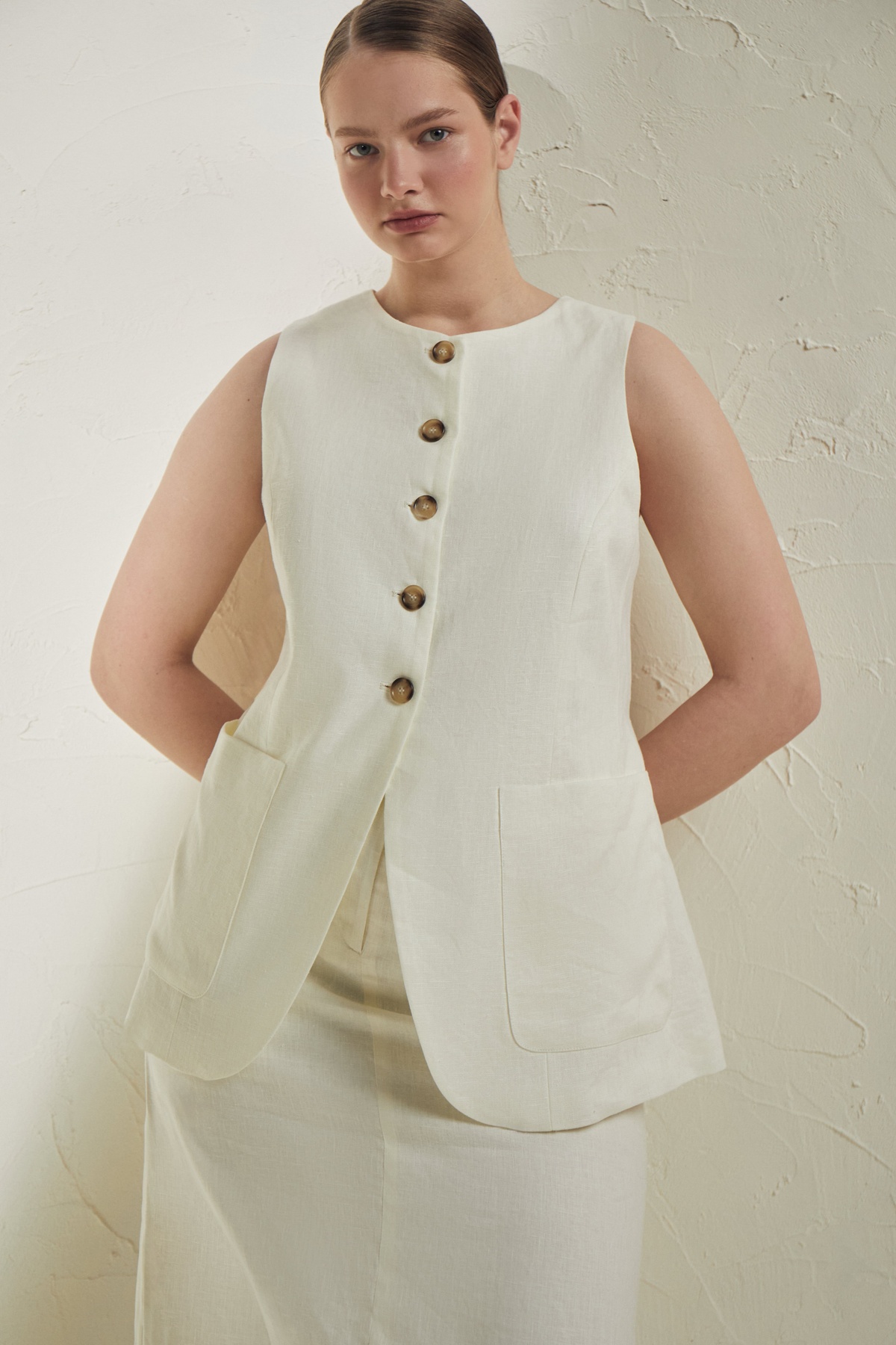 Hemp High Neck Vest with Button Closures and Back Tie