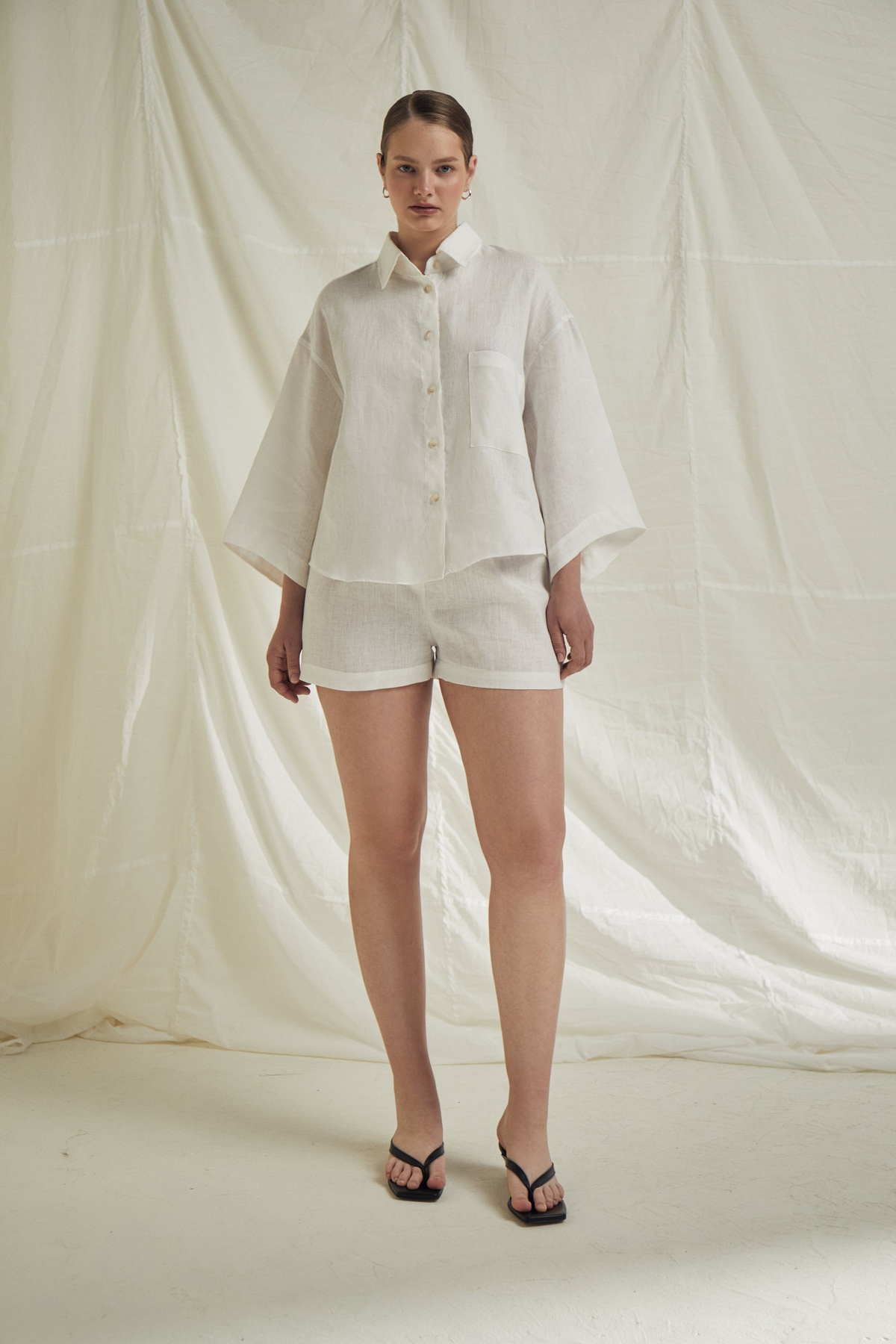 Elastic Waist Shorts with Buttons