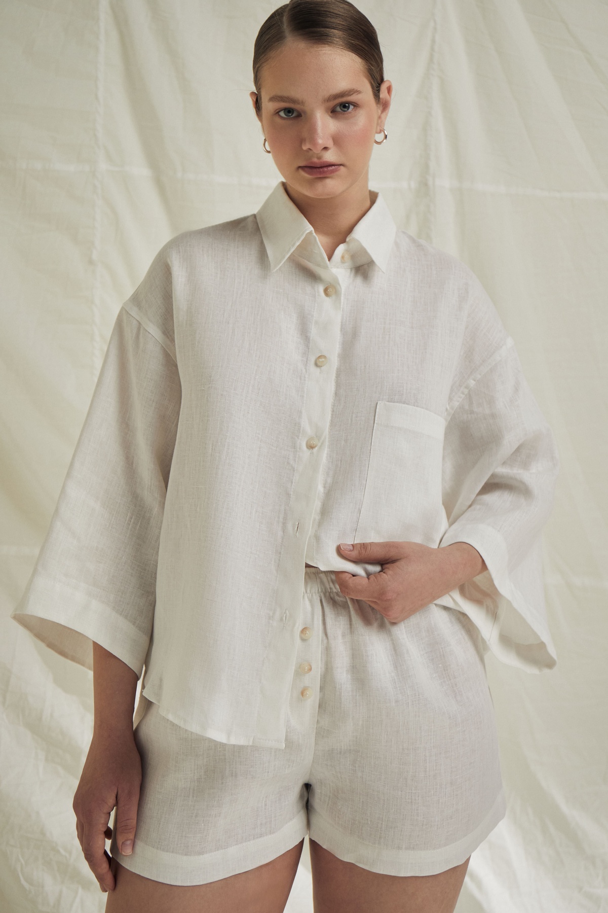 Shaped Hem Shirt with Short Sleeves
