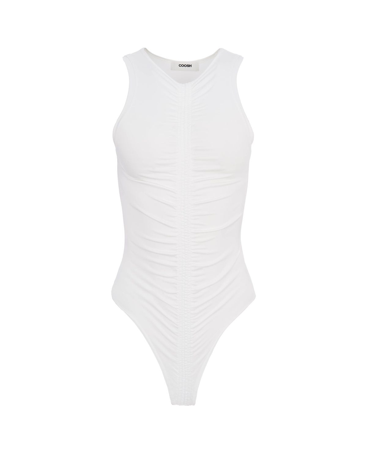 Ruched High Neck Sleeveless Bodysuit