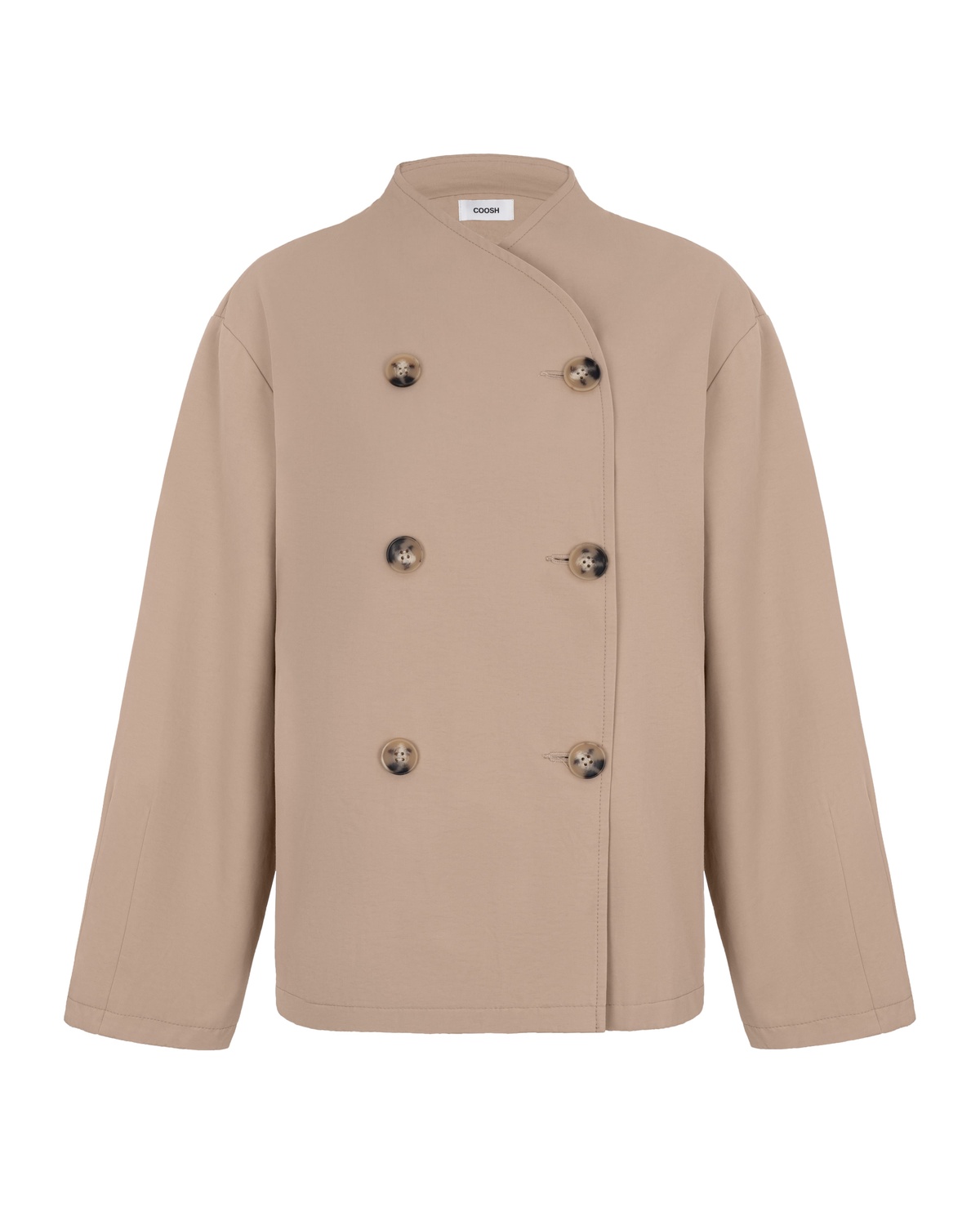 Collarless Cropped Trench Coat