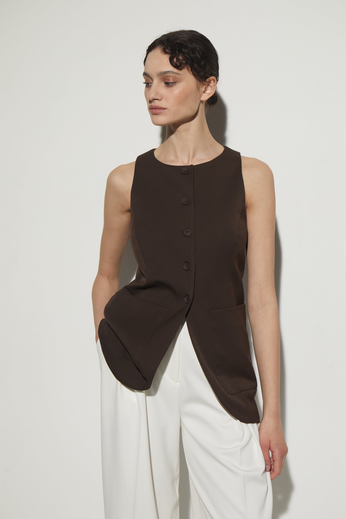 High Neck Vest with Button Closures