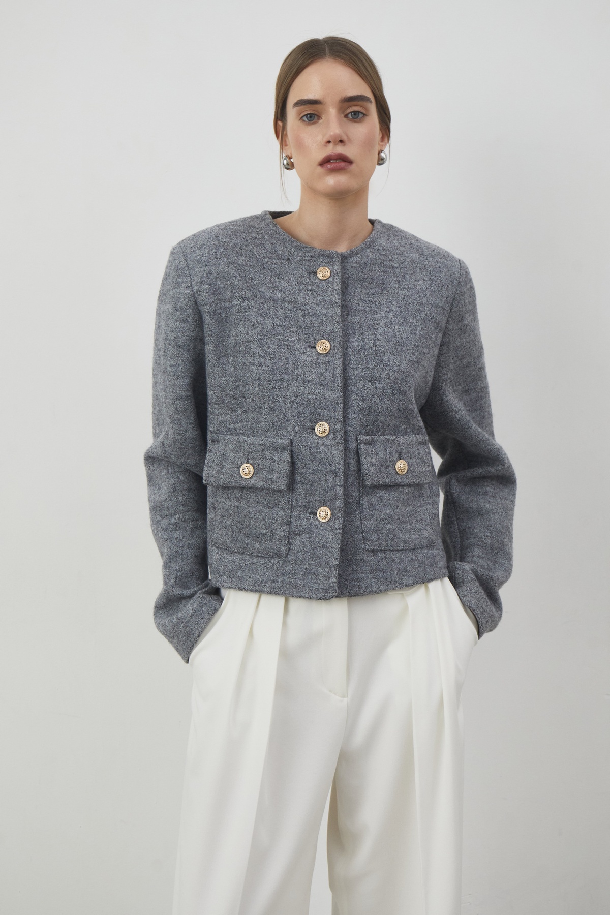 Cardigan Blazer with Pockets in Premium Boucle 