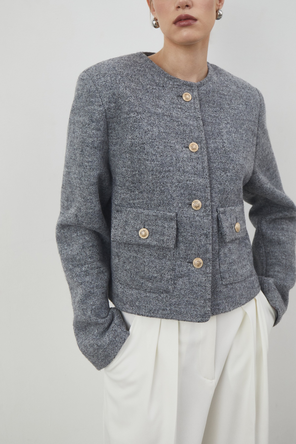 Cardigan Blazer with Pockets in Premium Boucle 