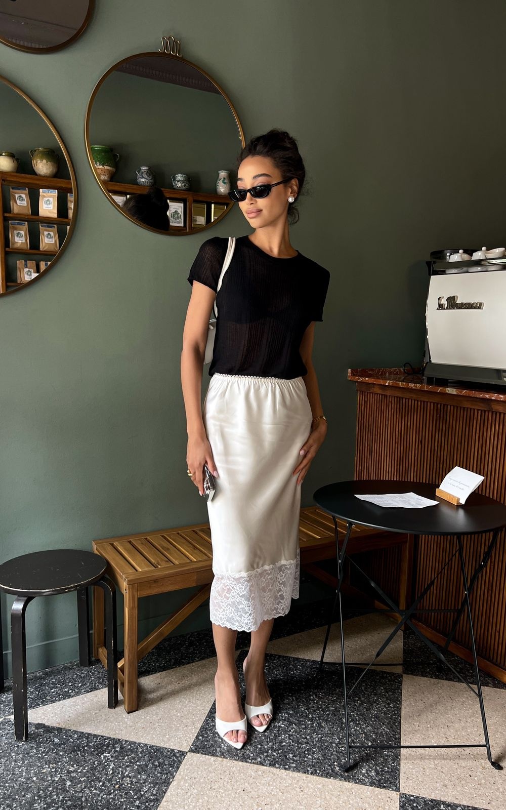Satin Midi Skirt with Lace