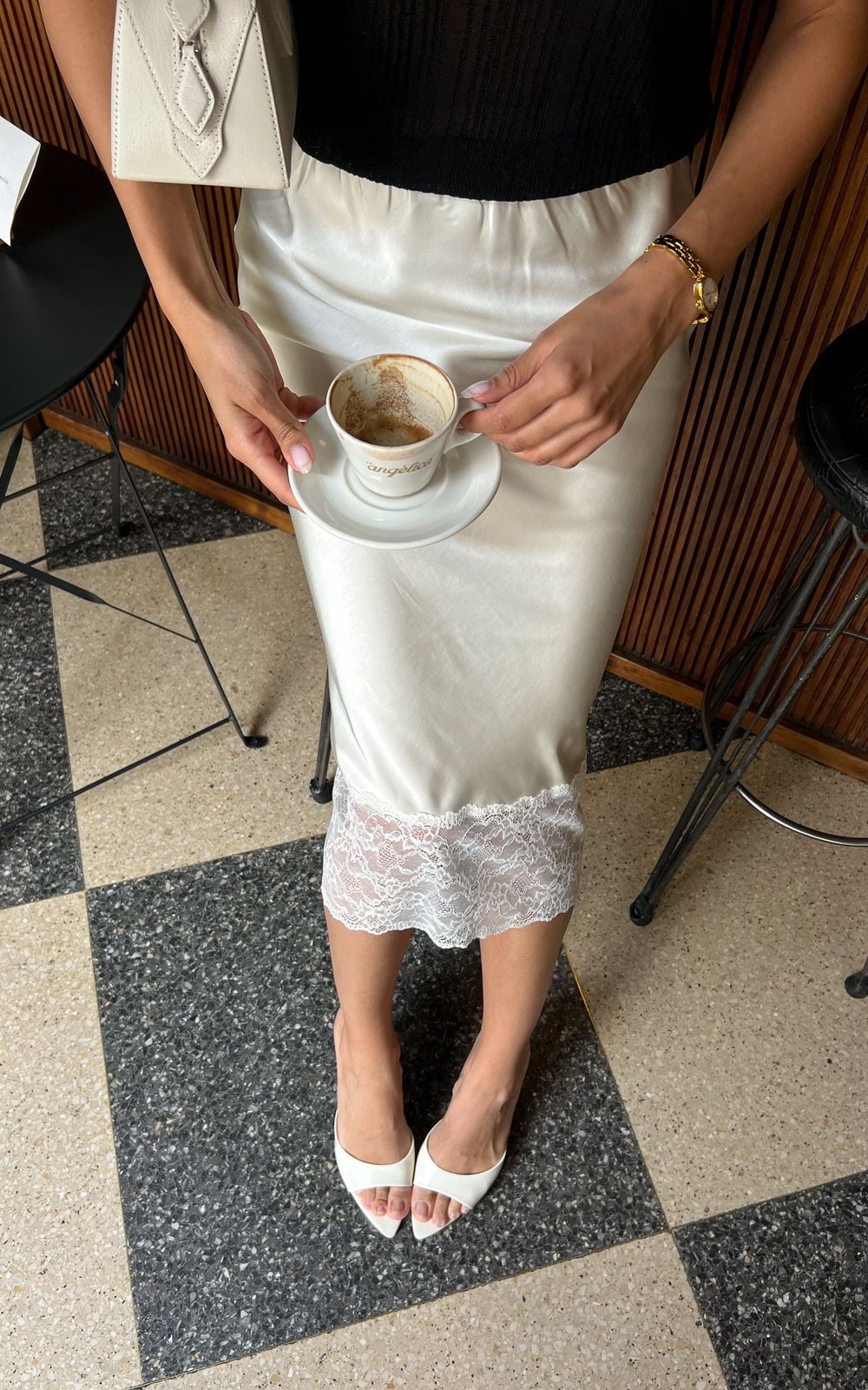 Satin Midi Skirt with Lace