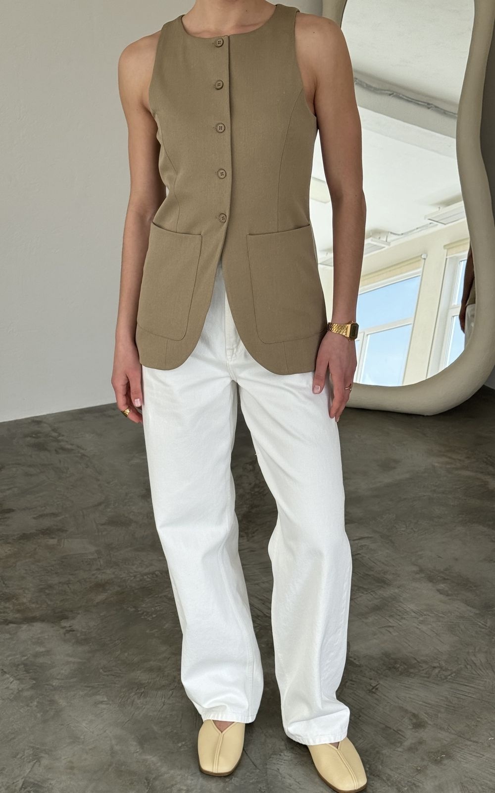 High Neck Vest with Button Closures