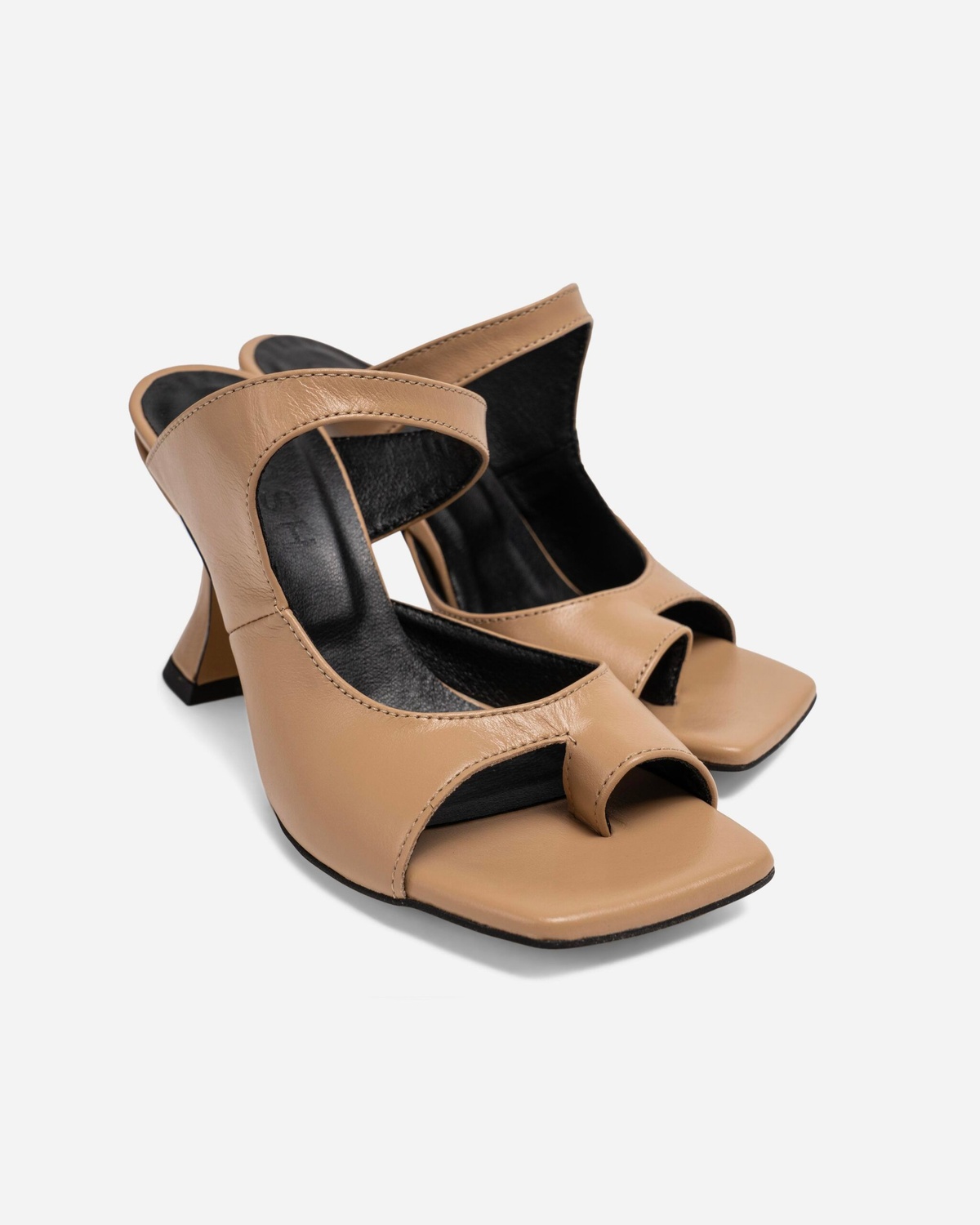 Sculptured Heel Leather Mules