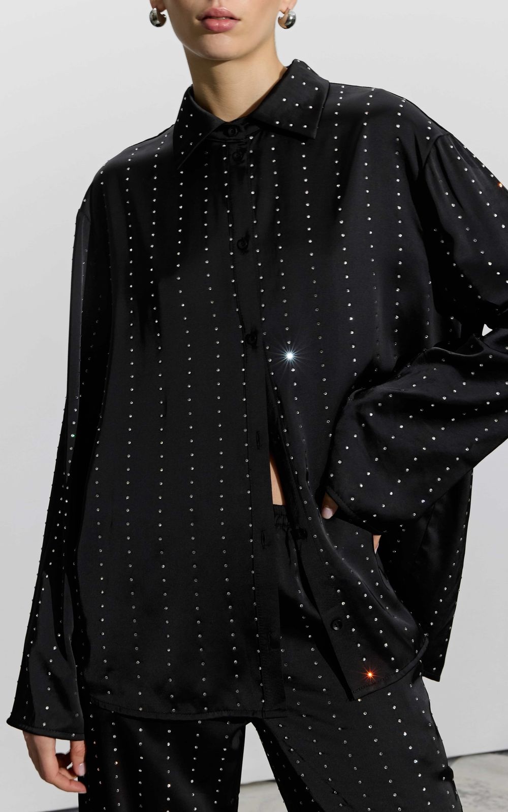 Pajama-Style Shirt with Rhinestones