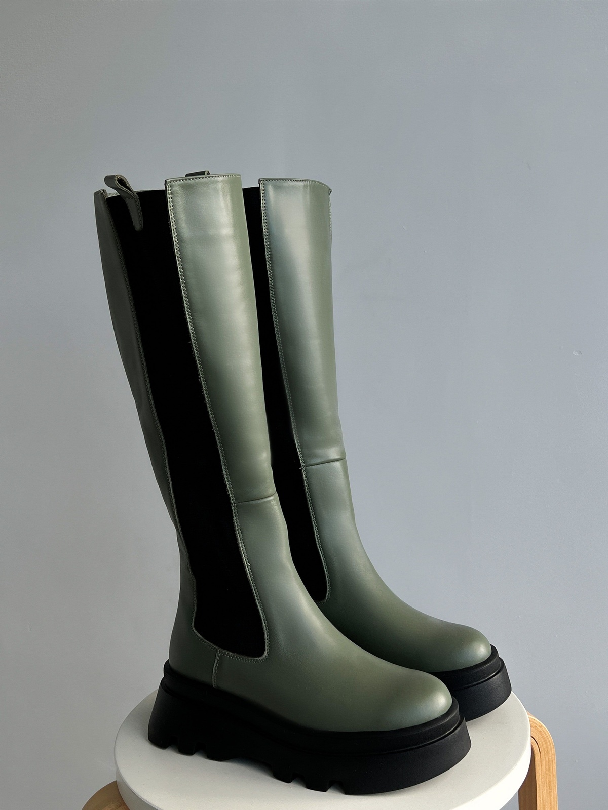 Knee High Leather Chelsea with Elastic Inserts