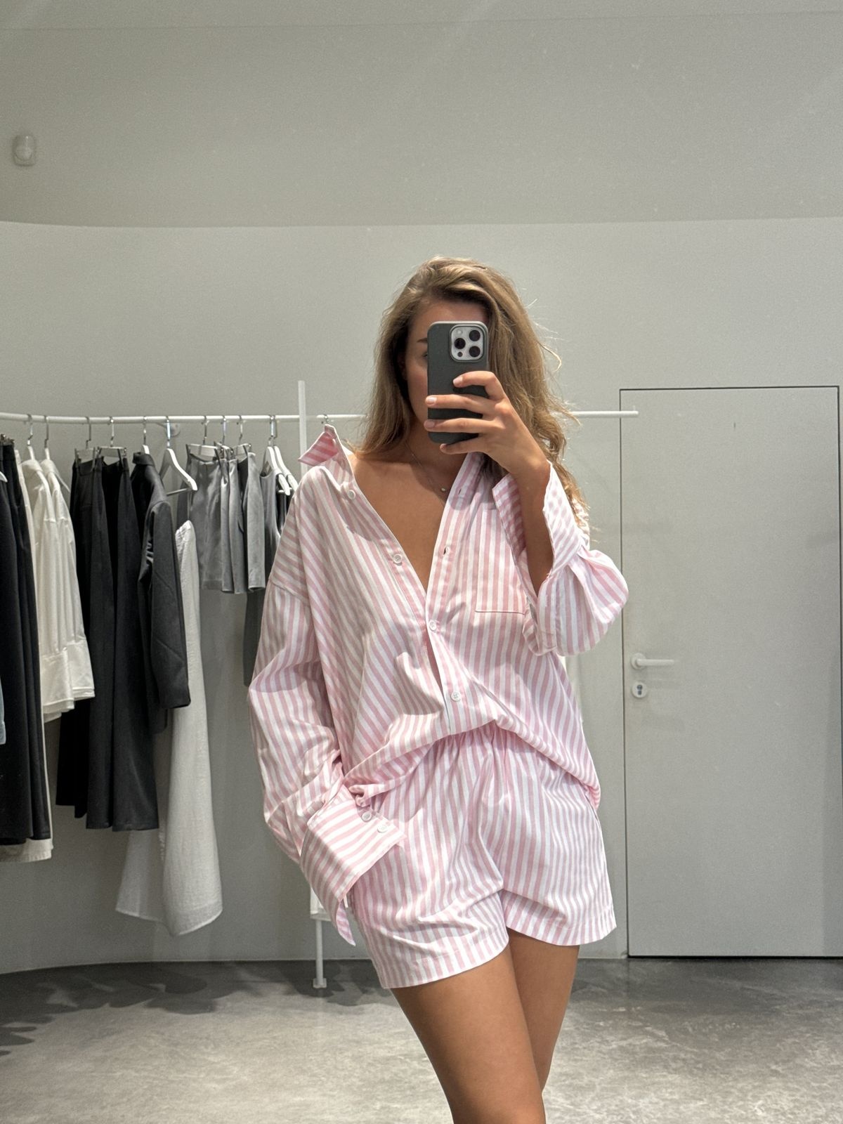 Striped Pyjama-Style Shirt and Shorts Matching Set 