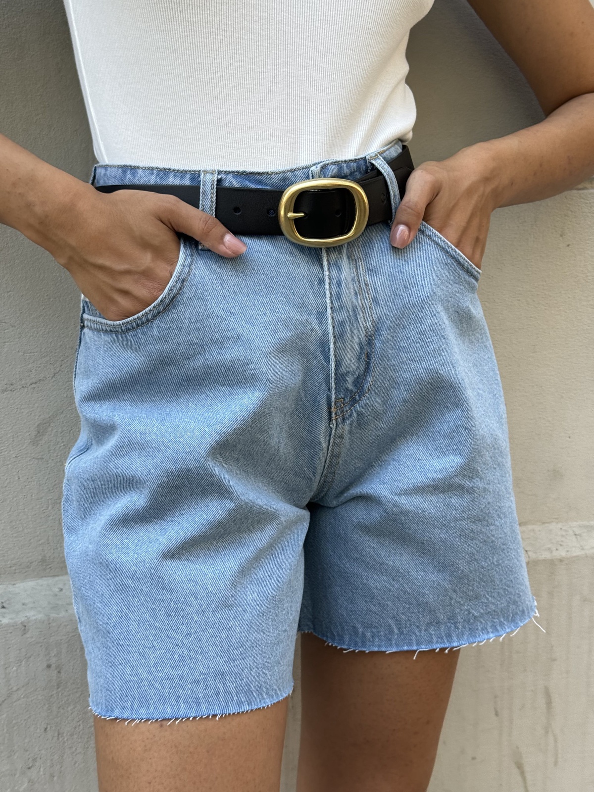 Denim Shorts with Unfinished Hem