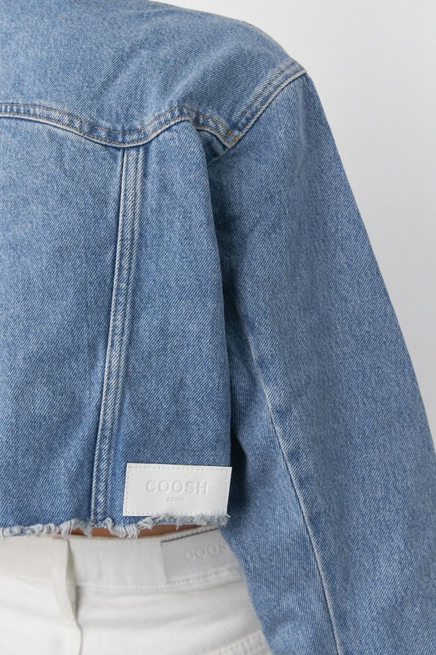 Cropped Denim Jacket with Unfinished Hem
