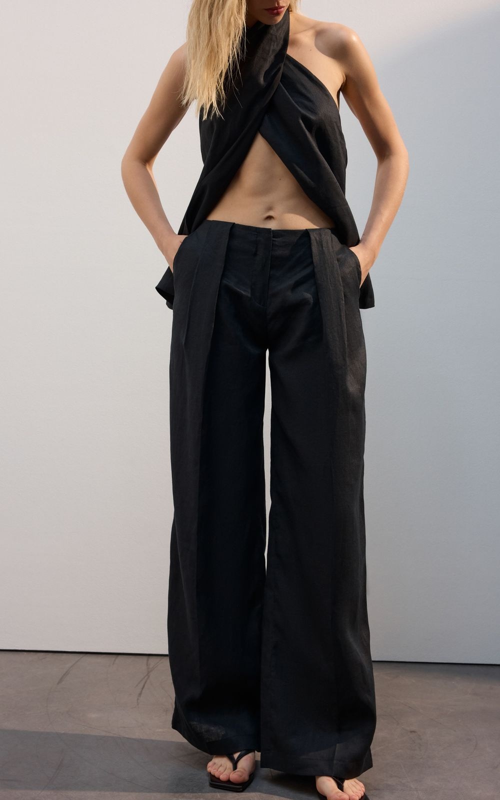 Organic Hemp Mid Rise Palazzo Pants Black