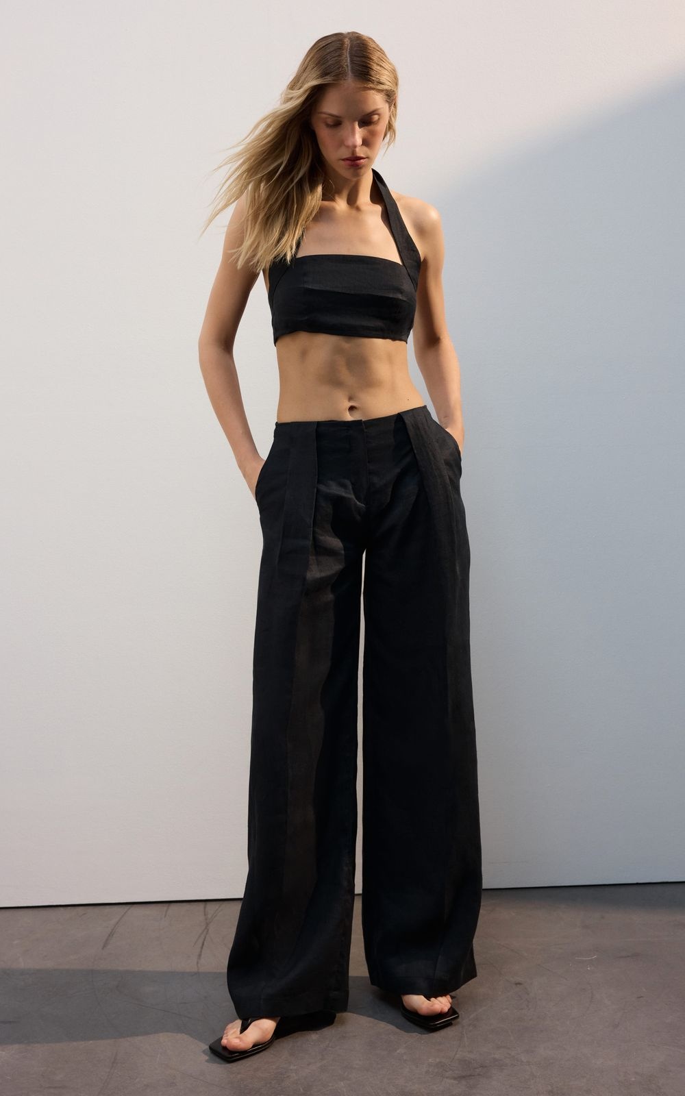Organic Hemp Mid Rise Palazzo Pants Black