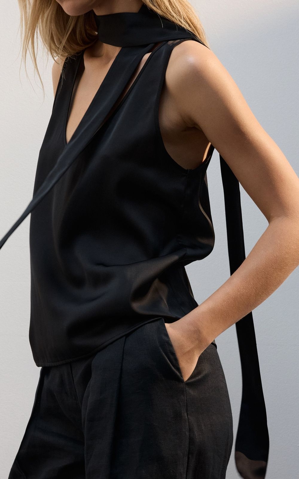 Satin Top with Thin Scarf