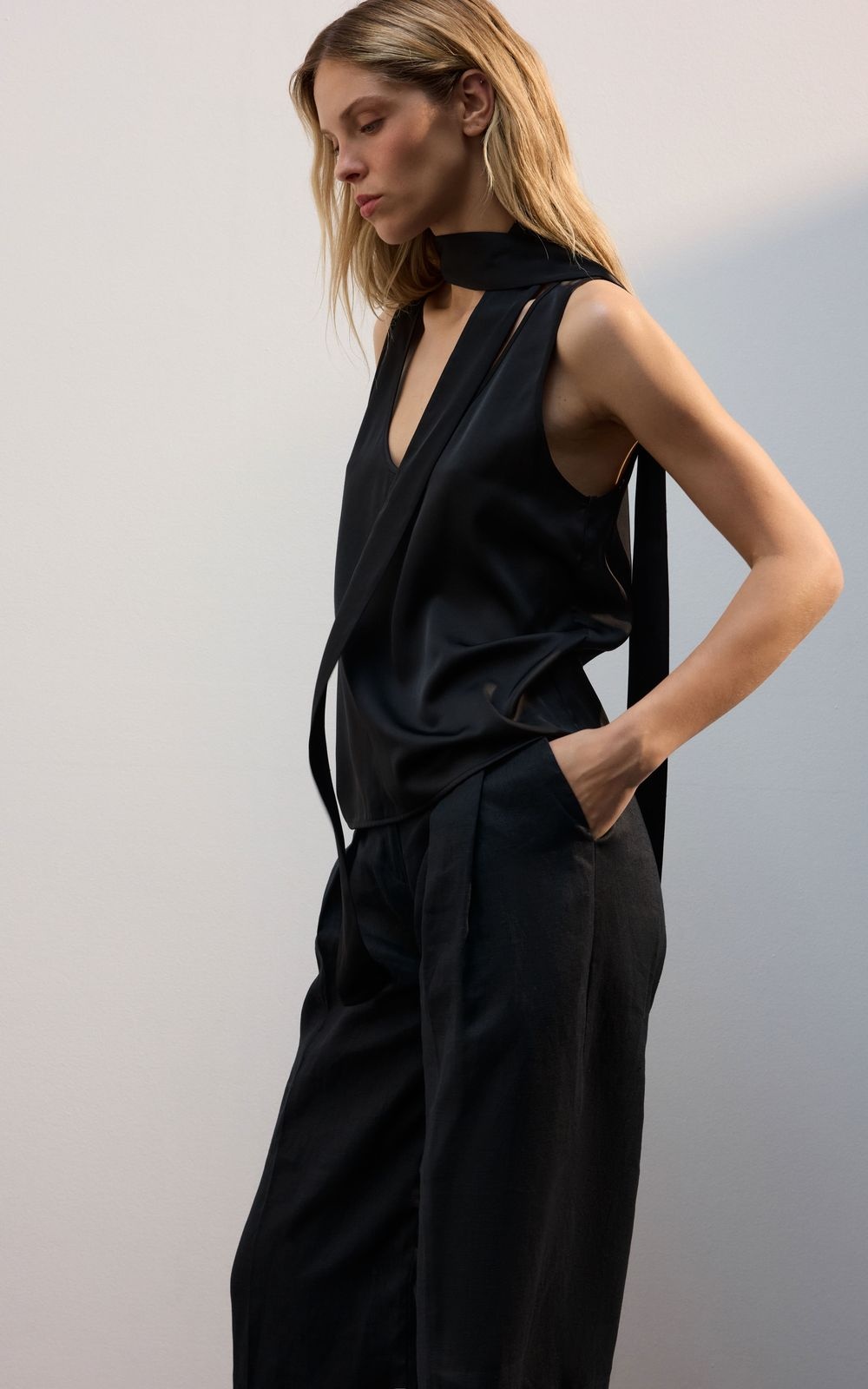 Satin Top with Thin Scarf