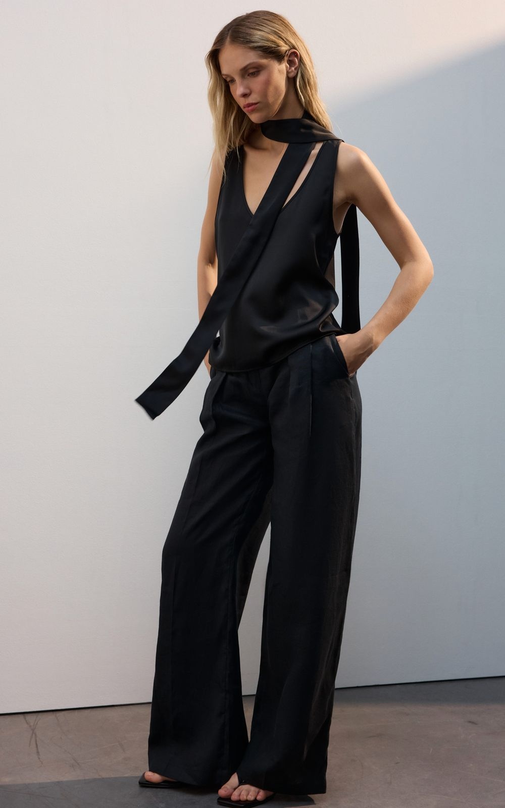 Satin Top with Thin Scarf