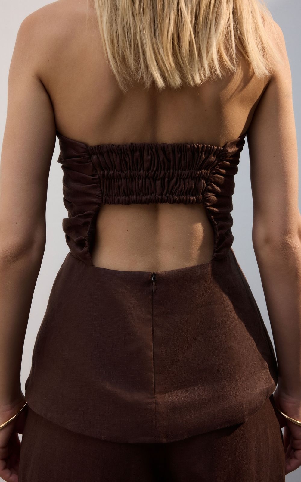 Shirred Hemp Bandeau Top