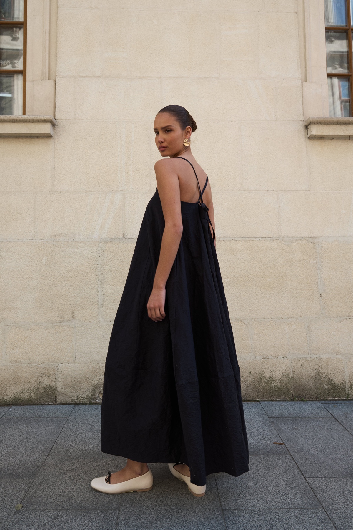 Creased Free Cut Sundress with Straps