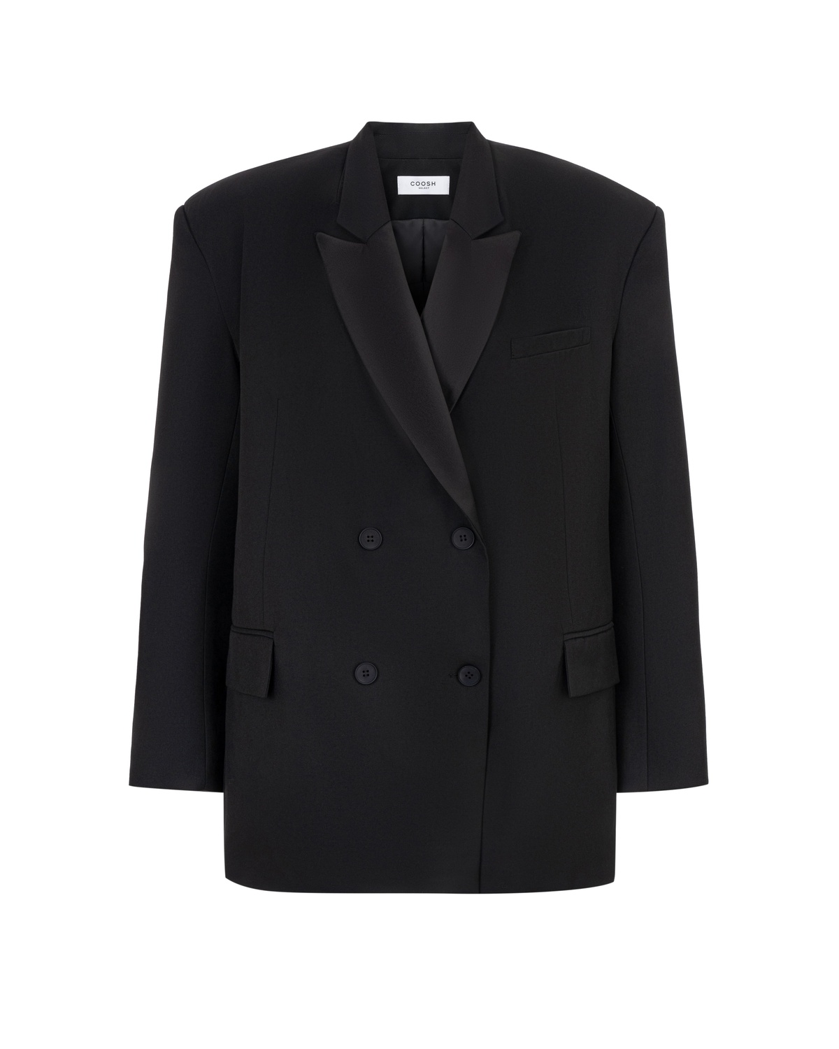 Oversized Double-Breasted Blazer with Satin Lapels