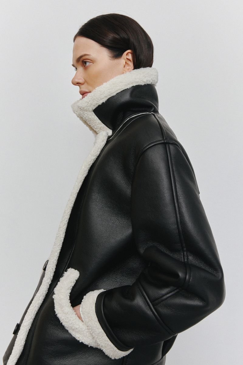 Faux Leather Shearling Coat