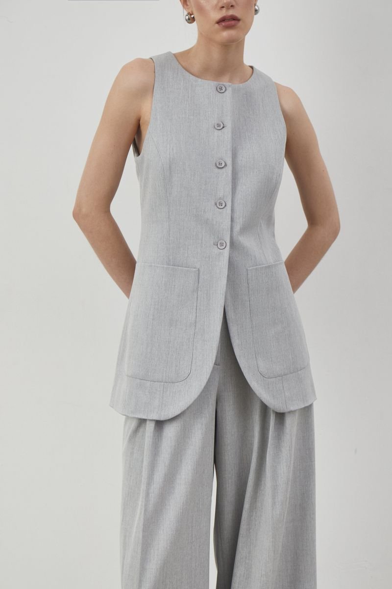 High Neck Vest with Button Closures