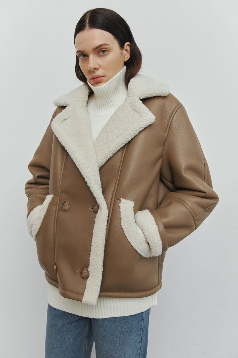 Faux Leather Shearling Coat
